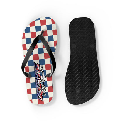 Red White & Blue Checkered Flip Flops - Patriotic Beach Sandals