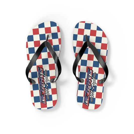 Red White & Blue Checkered Flip Flops - Patriotic Beach Sandals